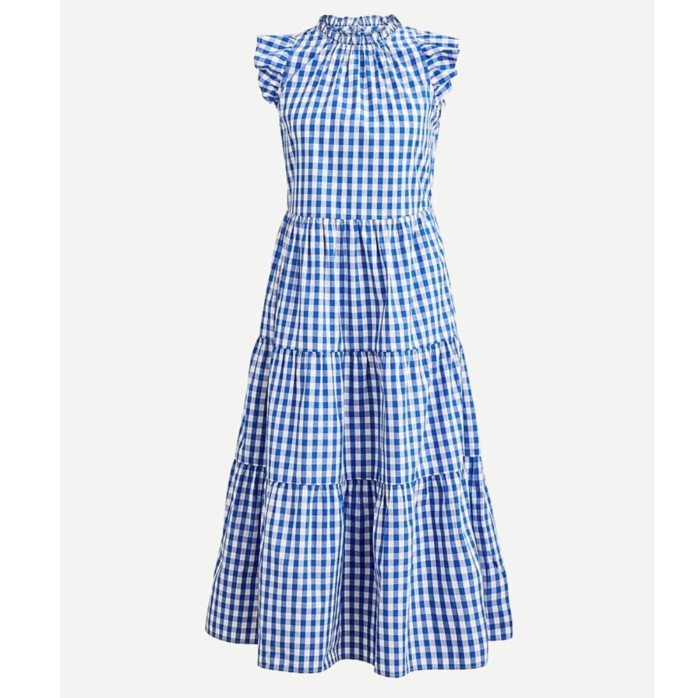 J.Crew Tiered ruffle-sleeve dress in gingham (Fits like XS/Small)